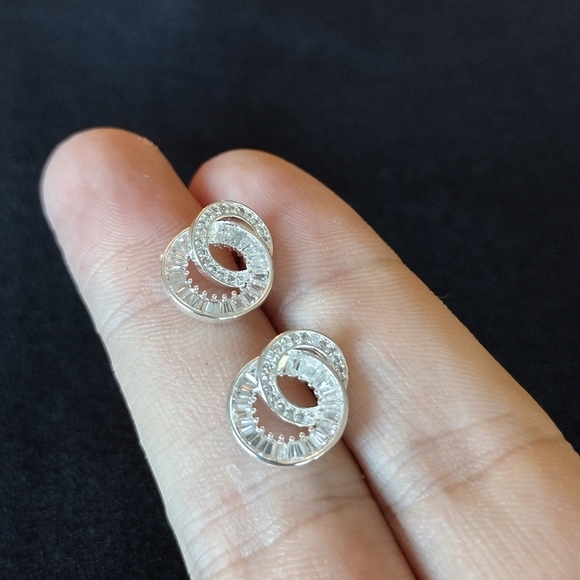 Cubic Zirconia Silver Swirl Earrings - Picture 3 of 5